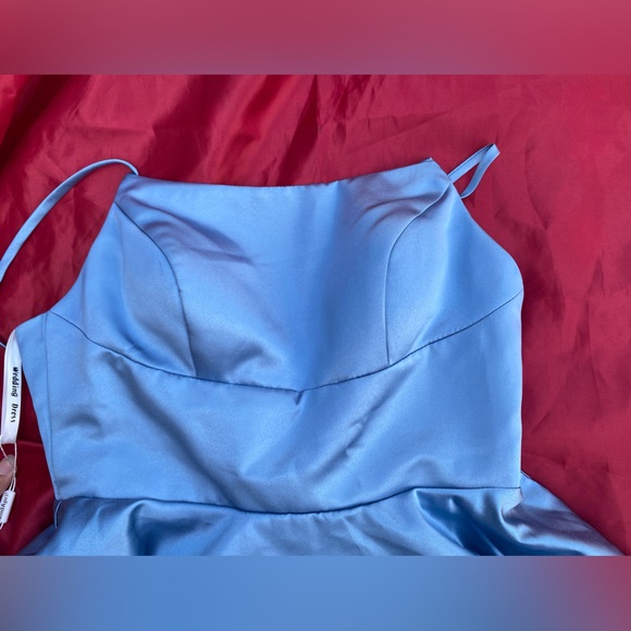 MildApril Spaghetti Straps Satin Bridesmaid Balloon Dress Light Blue size 6 - Picture 10 of 14